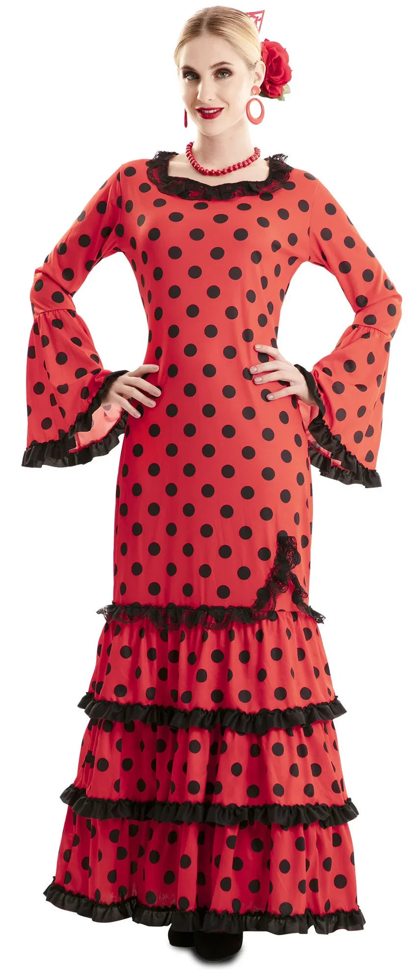Falda Flamenca Roja Con Lunares Blancos Para Mujer, Con Quillas, Ideal Para Baile Y Disfraces Falda Flamenca Roja Con Lunares Blancos Para Mujer, Con Quillas, Ideal Para Baile Y Disfraces